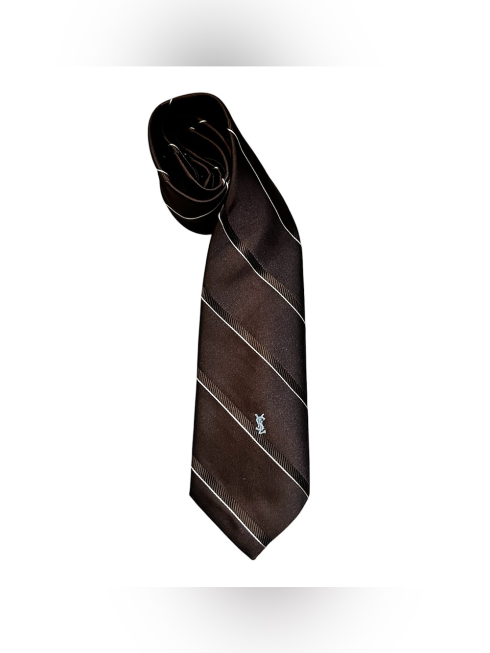 Yves Saint Laurent Brown Striped Silk Tie with Cream Accents